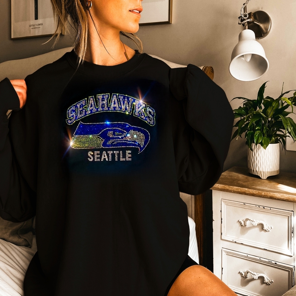 New Seattle Seahawks New UNISEX Rhinestone Crewneck Sweatshirt Sizes Small- XL